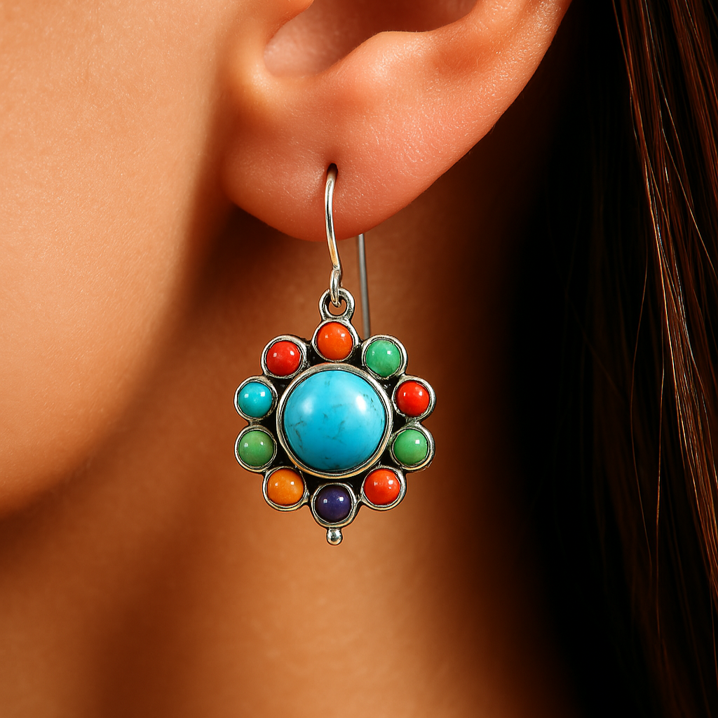 Multikleurige Turquoise Ronde Oorbellen