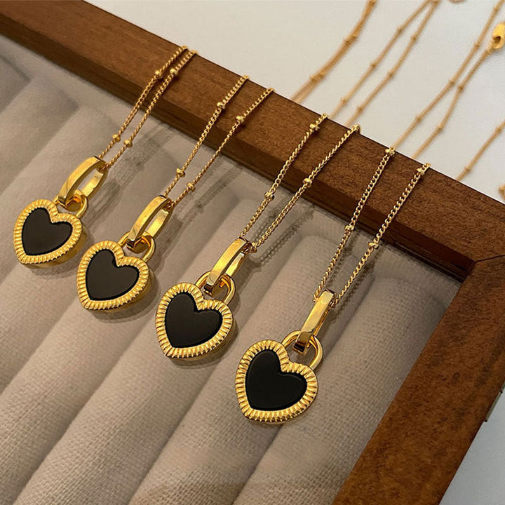 Zwart-wit Hart Hanger Ketting in Goud