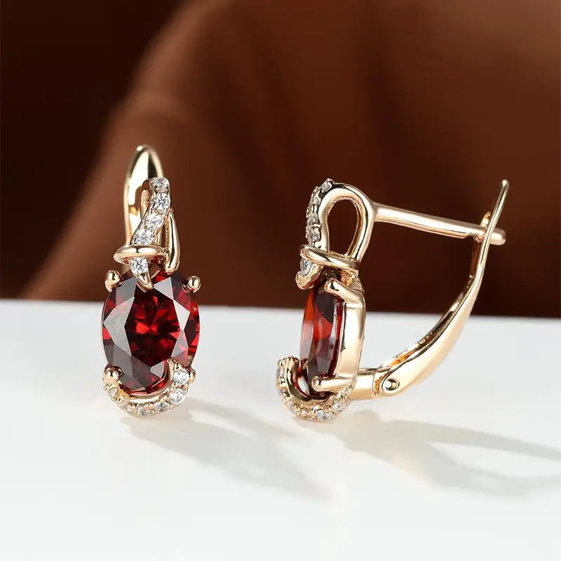 Dieprode Twilight Gouden Dangle Oorbellen