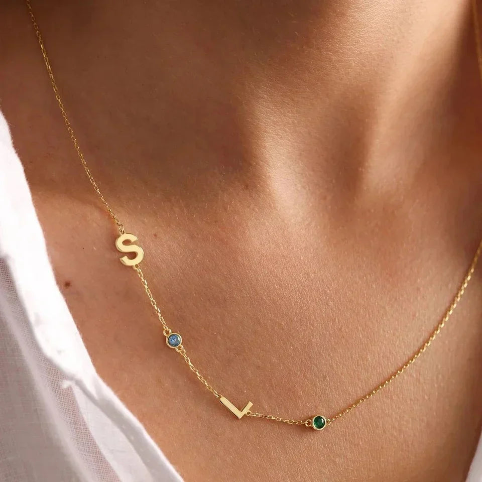 Dames initiaal ketting met geboortesteen