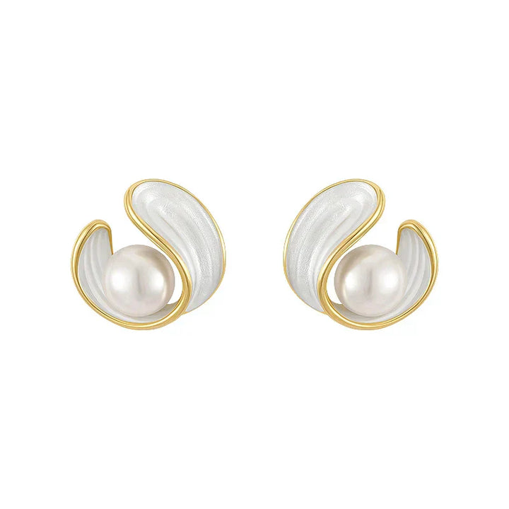 Luxe Witte Opal Oorbellen met Parel in Goud