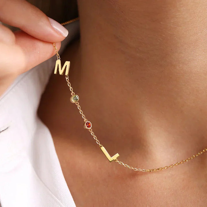 Dames initiaal ketting met geboortesteen