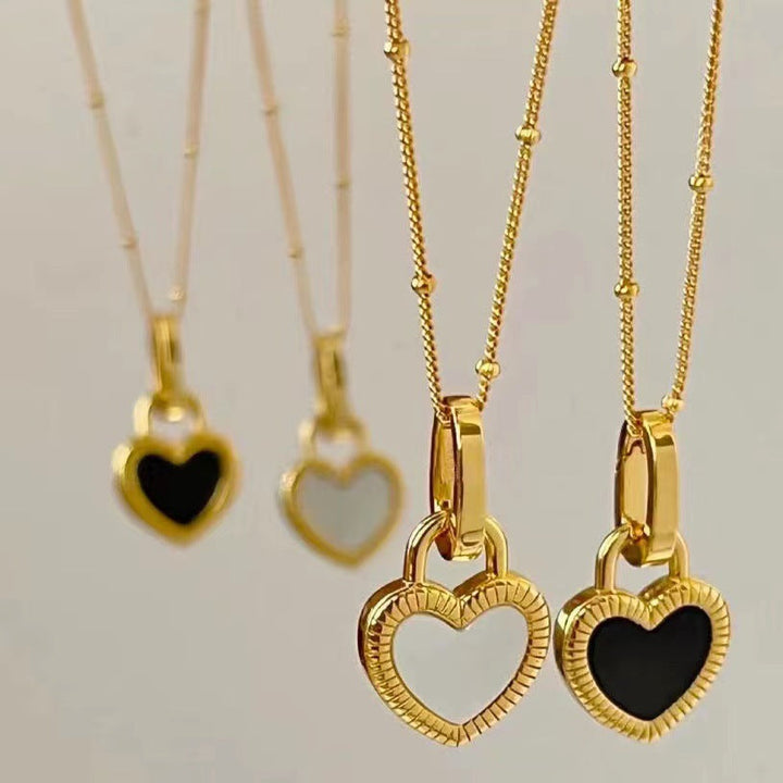 Zwart-wit Hart Hanger Ketting in Goud