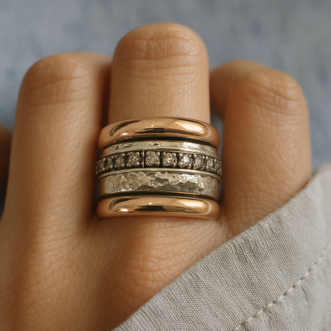 Dikke Vintage Ring in Goud en Zilver