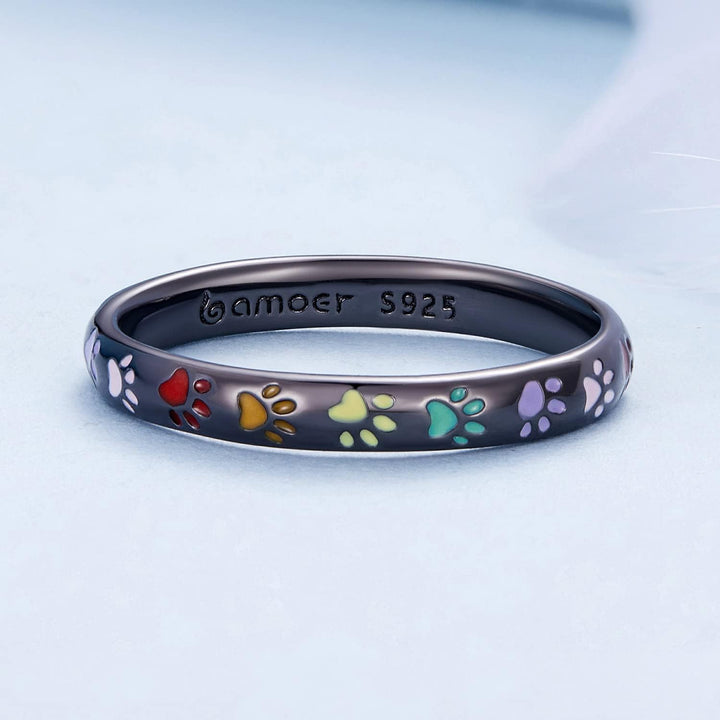 Sterling zilveren ring met pootafdruk.