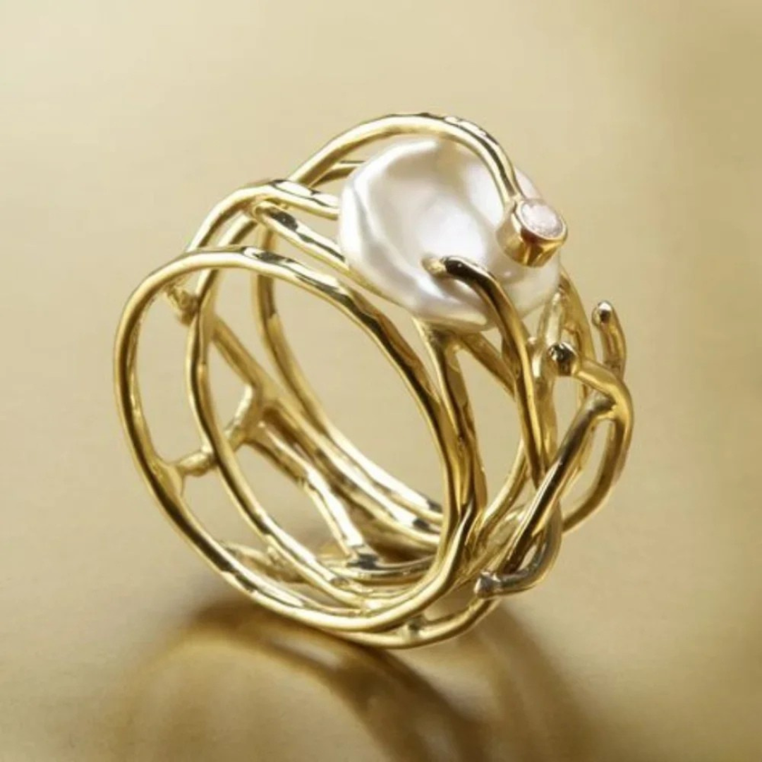 Retro Parelgouden Ring