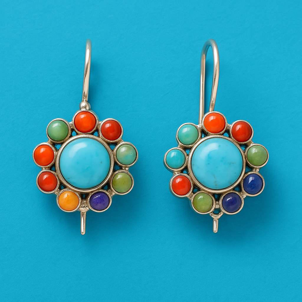 Multikleurige Turquoise Ronde Oorbellen