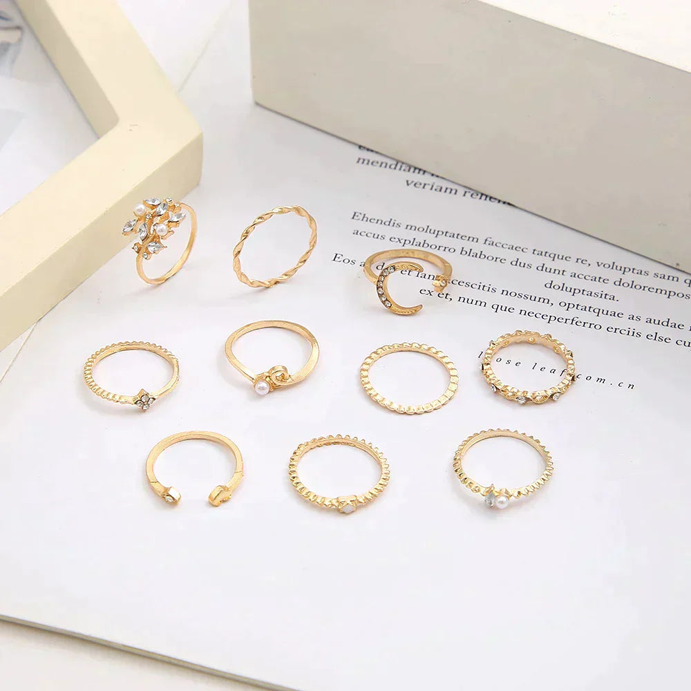 Pakket van 10 Boheemse ringen van zilver en goud