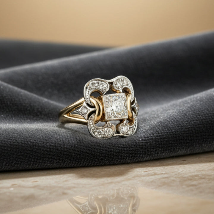Gouden vintage ring met cirkonia