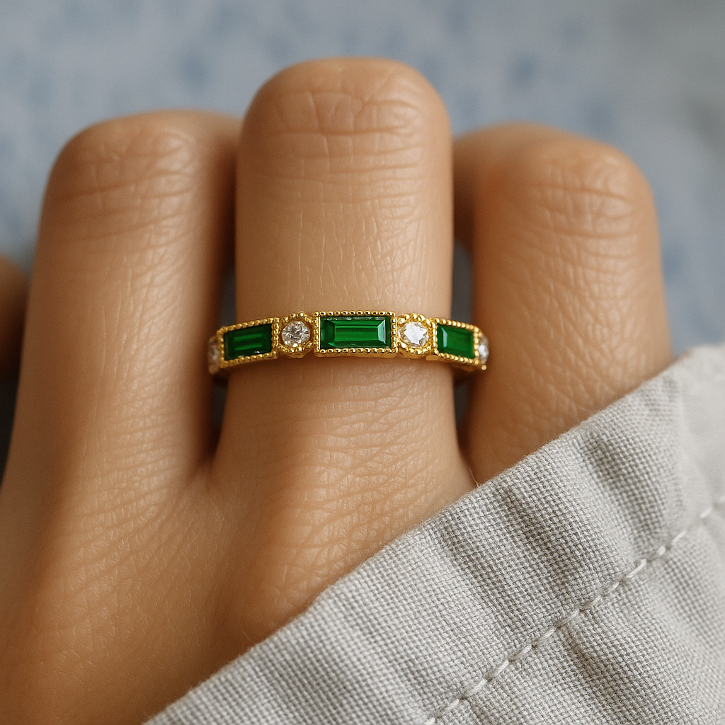 Alex - Groene Inleg Zirconia Gouden Ring