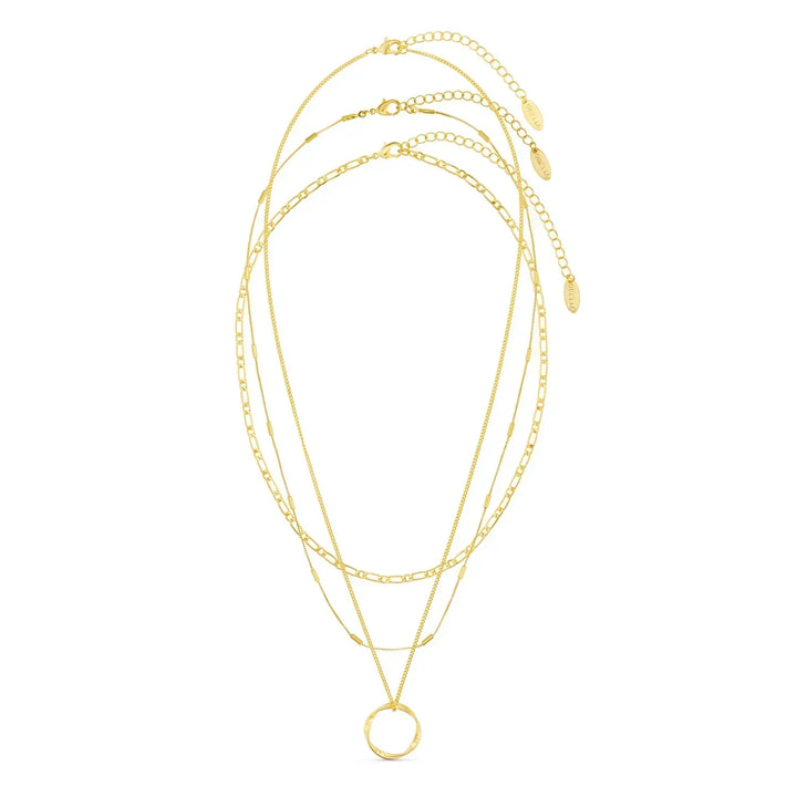 Collier met Open Cirkel in Drie Rijen van Goud