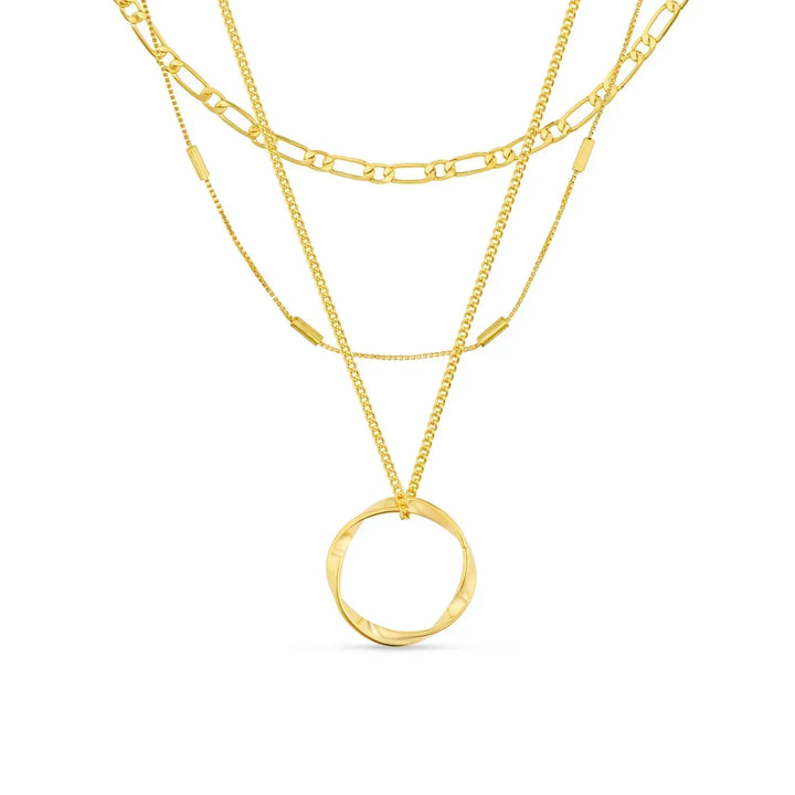 Collier met Open Cirkel in Drie Rijen van Goud
