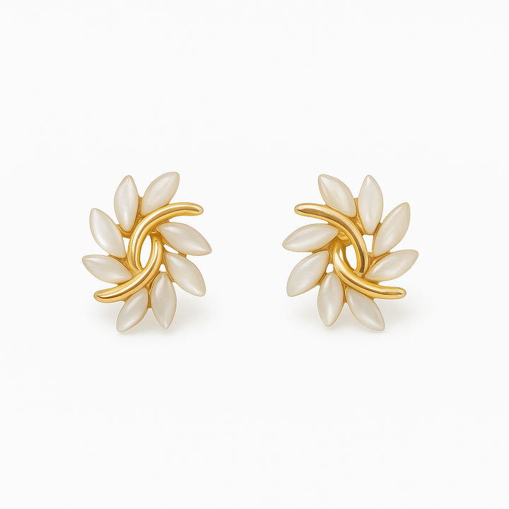Gouden Witte Opal Oorbellen