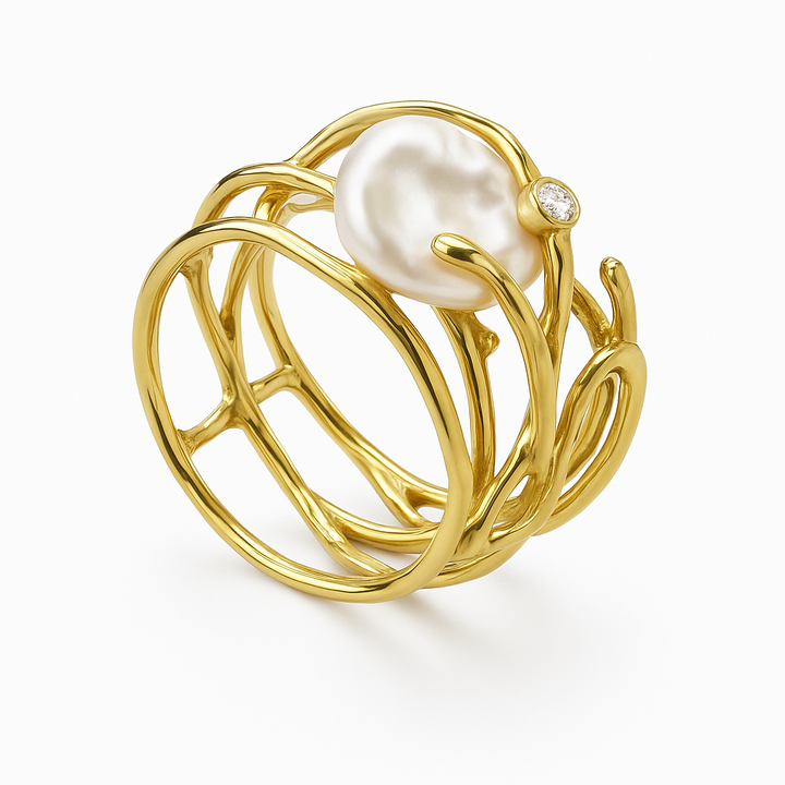 Retro Parelgouden Ring