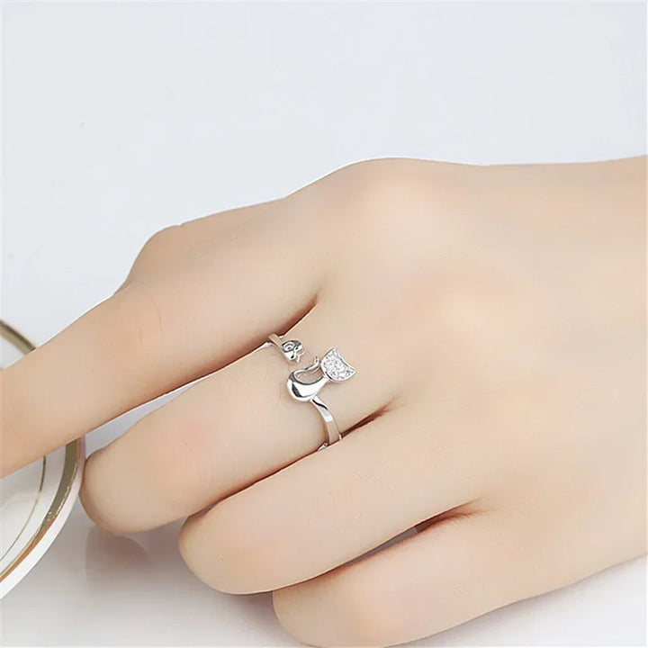 Schattige open ring met kattenmotief – Zirkonen