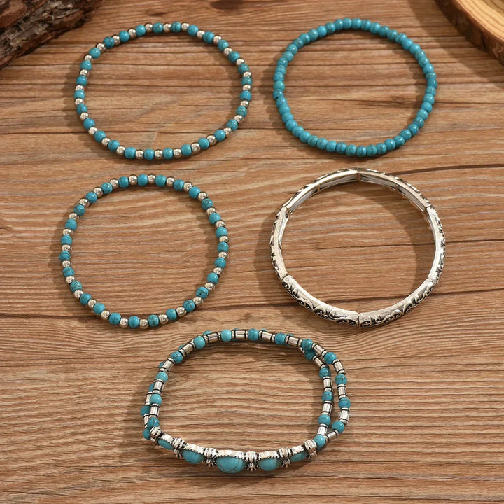 Set van Boho-armbanden met turquoise kralen