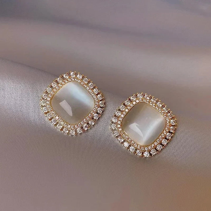 Chique Vierkante Oorbellen met Opal en Zirkonia