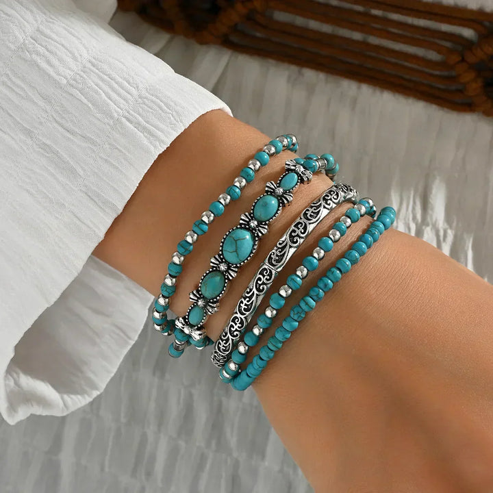 Set van Boho-armbanden met turquoise kralen