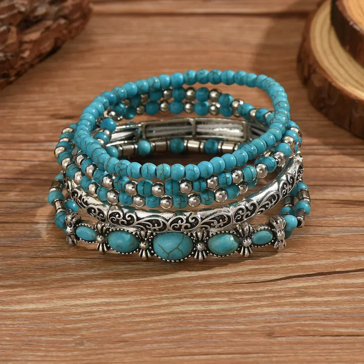 Set van Boho-armbanden met turquoise kralen