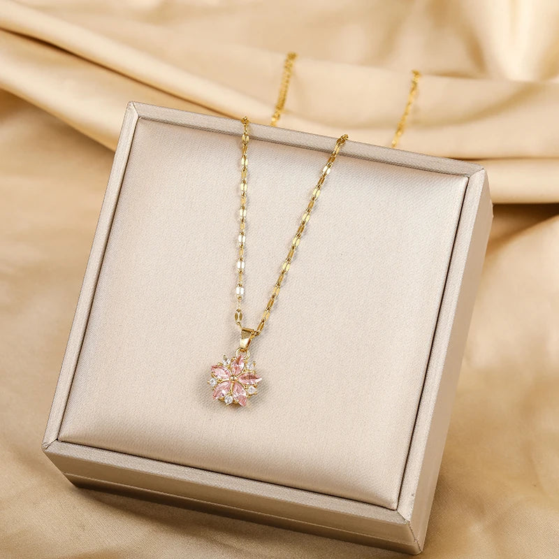 Romantische Roze Sakura Halsketting van RVS