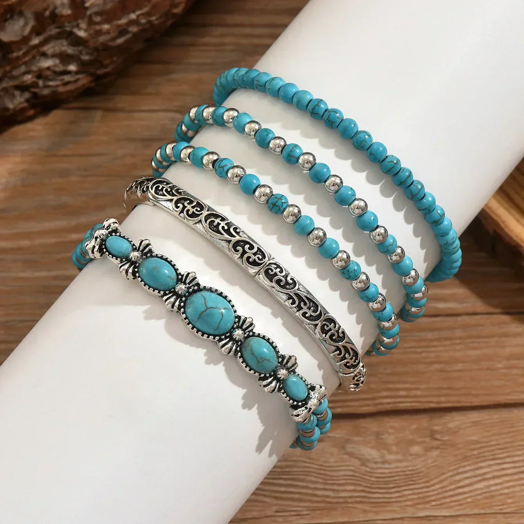 Set van Boho-armbanden met turquoise kralen
