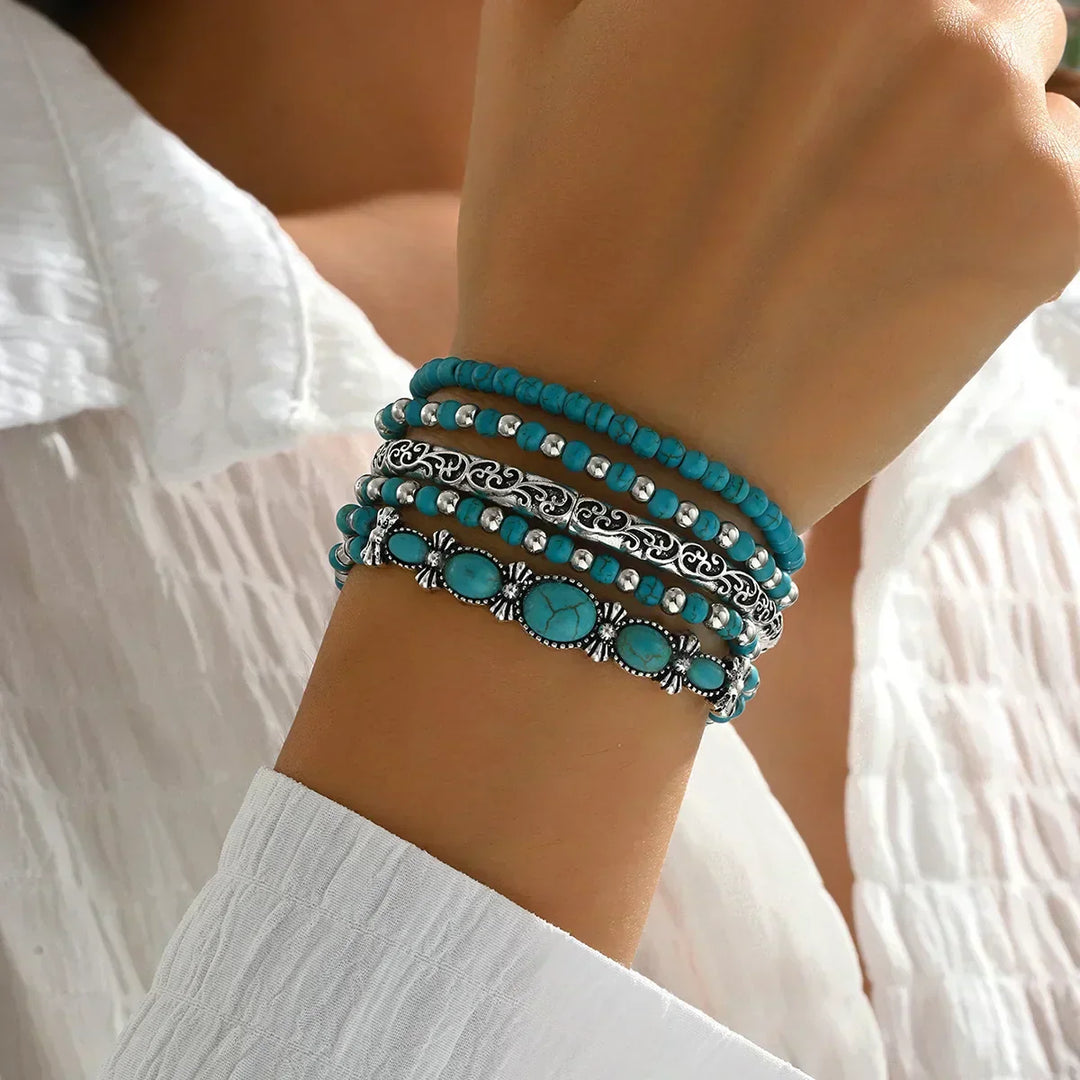 Set van Boho-armbanden met turquoise kralen