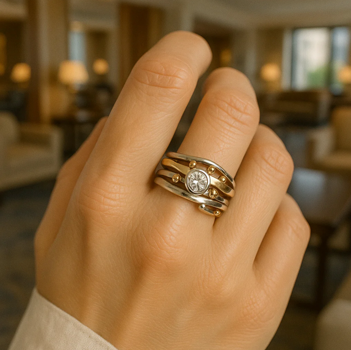 Koninklijk - Vintage Gouden Ingelegde Zirkonia Ring