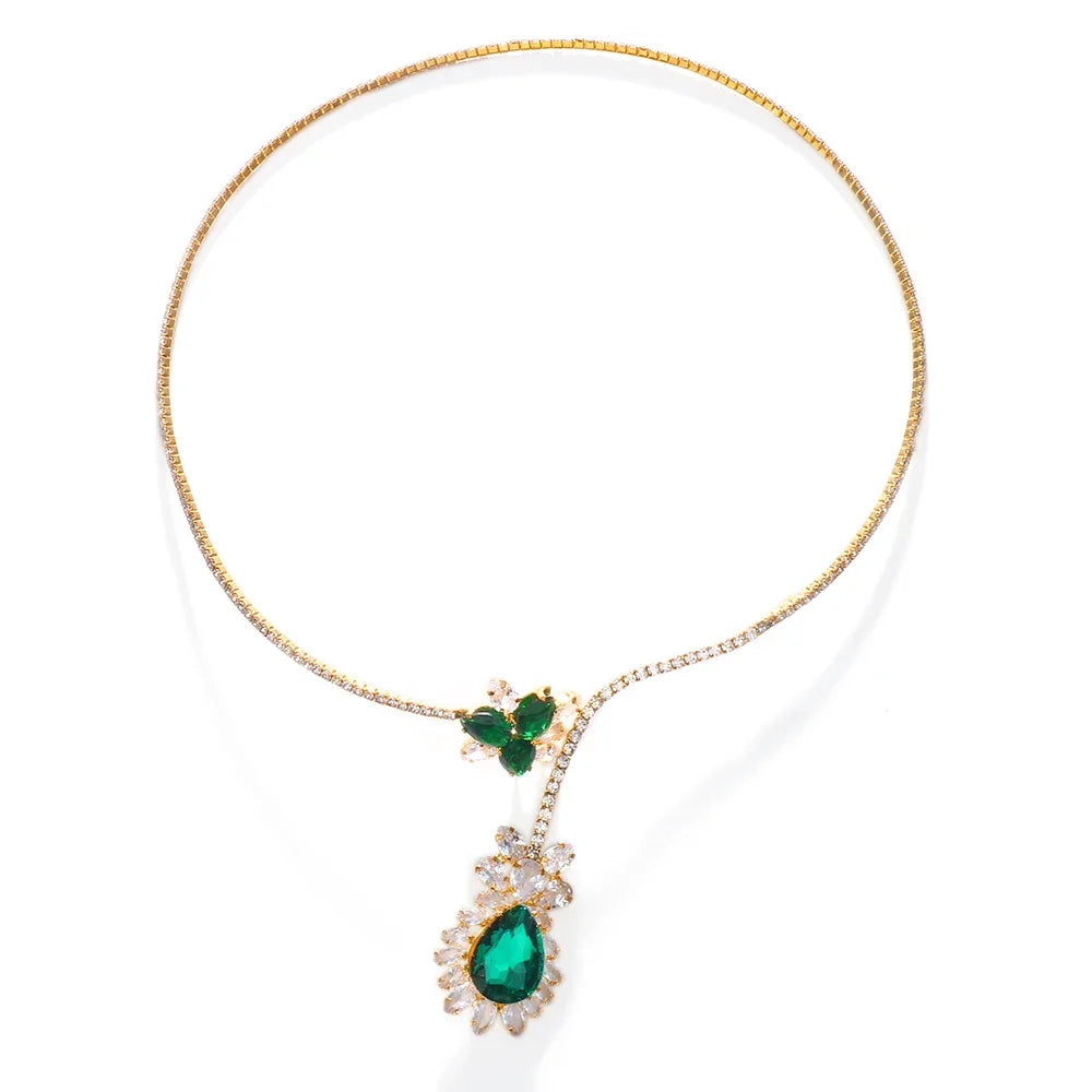 Vintage Collier Bloem van Smaragd