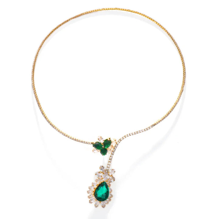 Vintage Collier Bloem van Smaragd