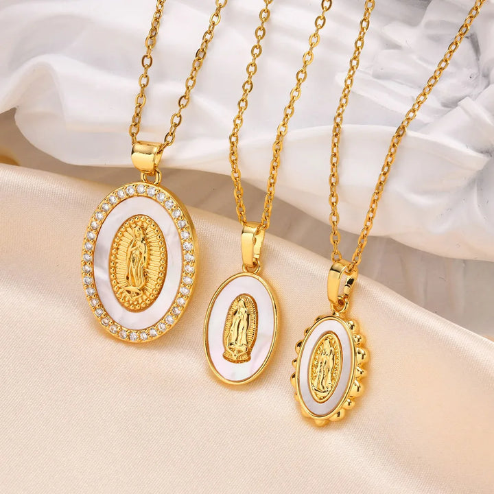 Halsketting met Ovale Madonna Hanger in Goud