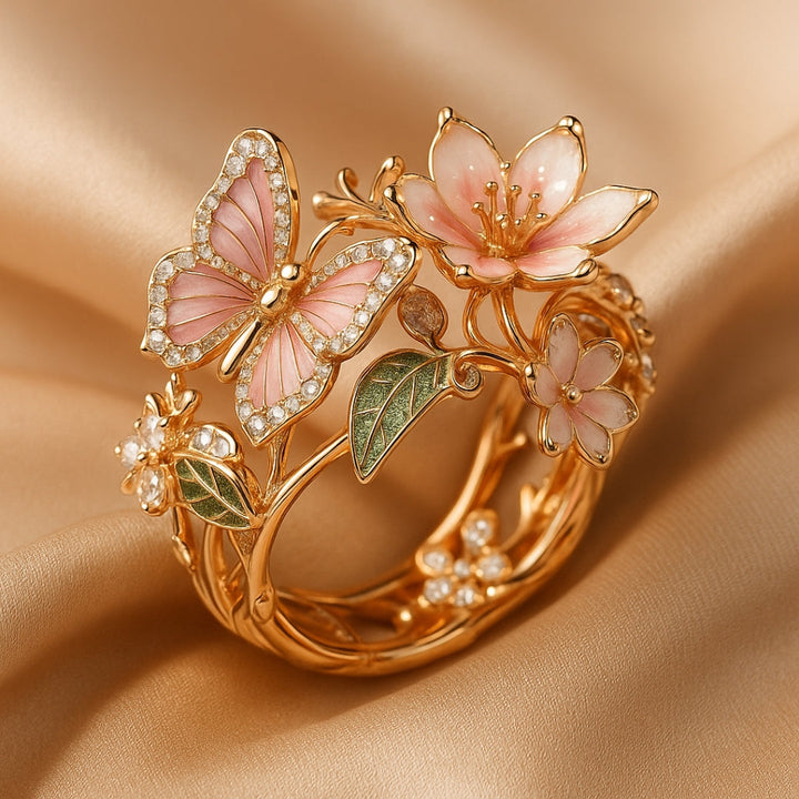 Ring met kubische zirconia en vlinderontwerp, natuurlijk briljant