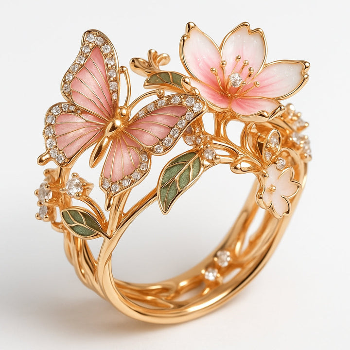 Ring met kubische zirconia en vlinderontwerp, natuurlijk briljant