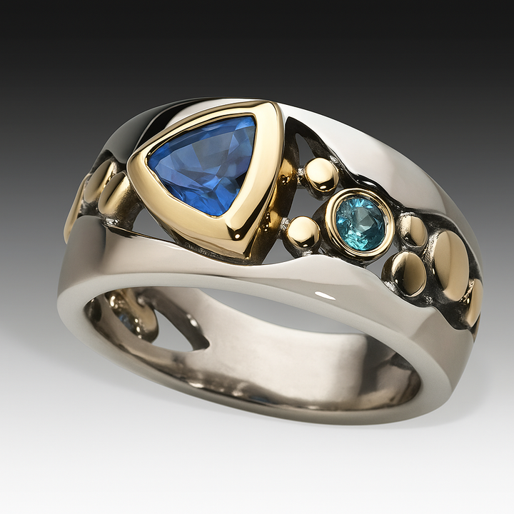 Unieke Vintage Blauwe Kristallen Ring