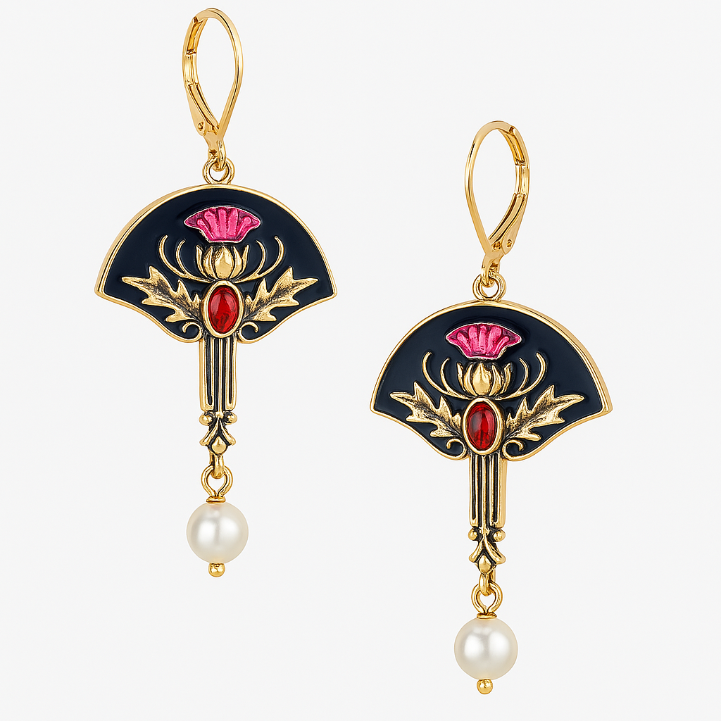Boho Oorbellen met Parel en Rode Kristal