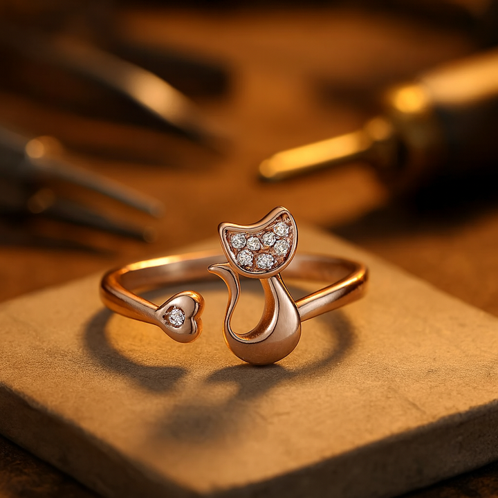 Schattige open ring met kattenmotief – Zirkonen