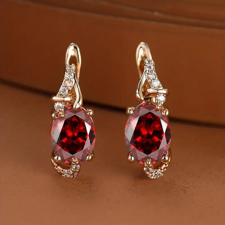 Dieprode Twilight Gouden Dangle Oorbellen