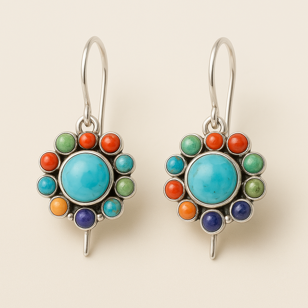 Multikleurige Turquoise Ronde Oorbellen