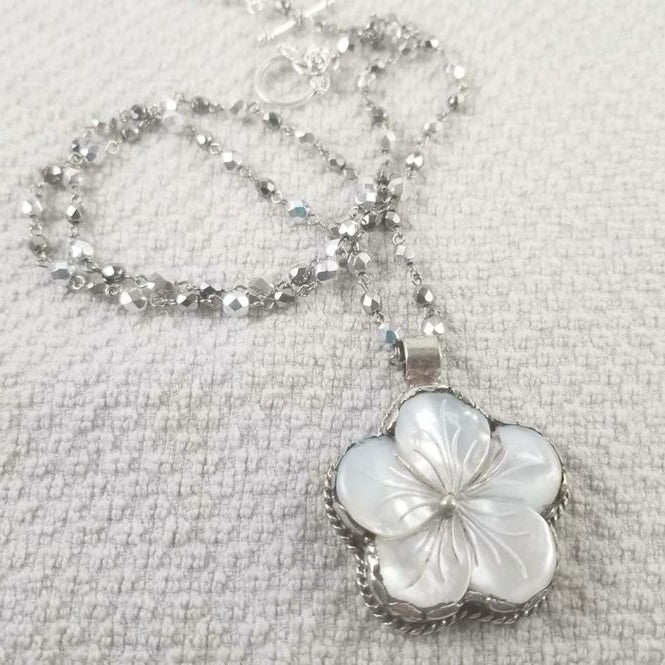 Witte Bloem Sterling Zilveren Ketting