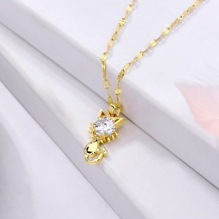 Vergulde kattenketting met zirkonia