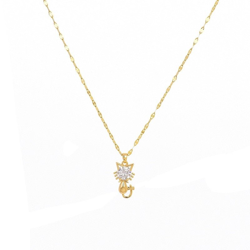Vergulde kattenketting met zirkonia