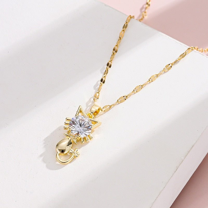 Vergulde kattenketting met zirkonia