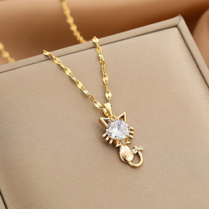 Vergulde kattenketting met zirkonia