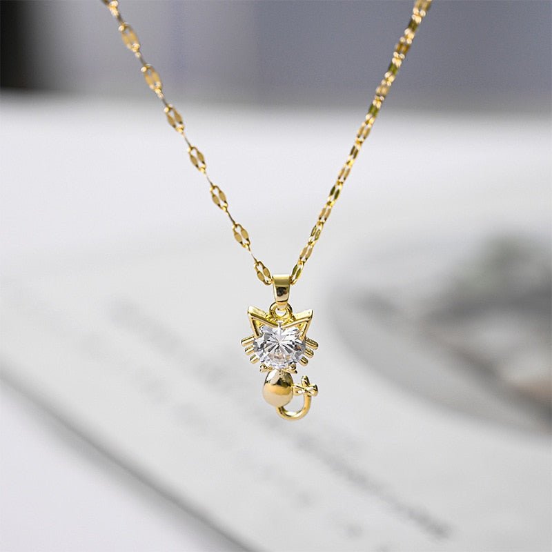 Vergulde kattenketting met zirkonia