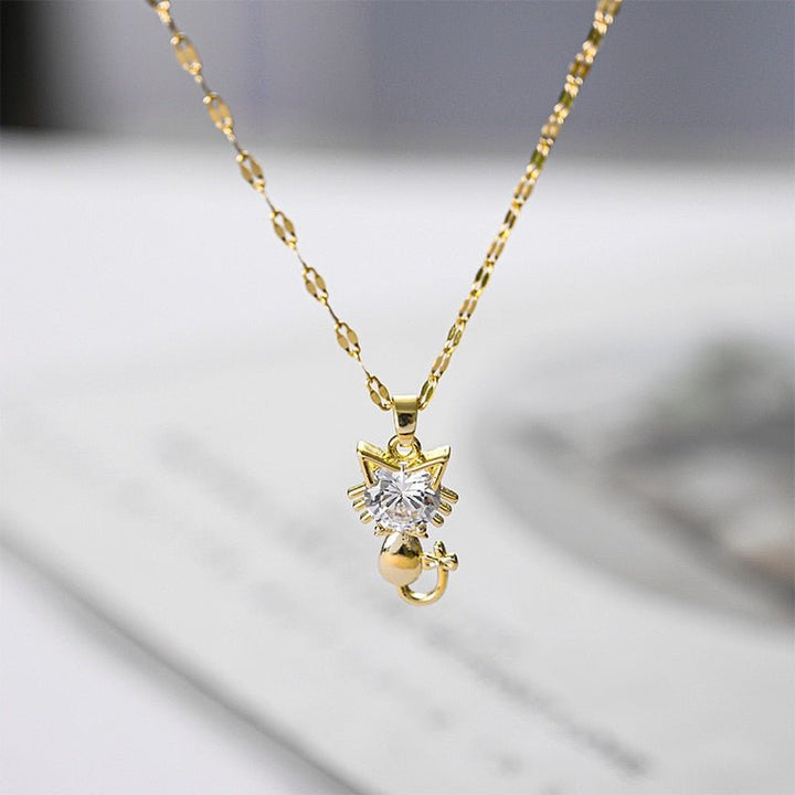 Vergulde kattenketting met zirkonia