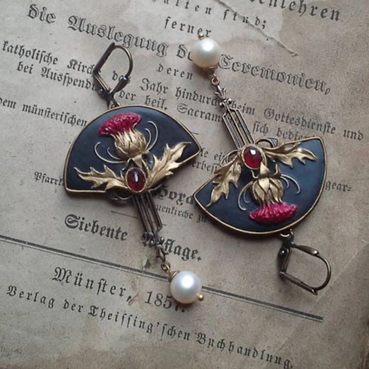 Boho Oorbellen met Parel en Rode Kristal
