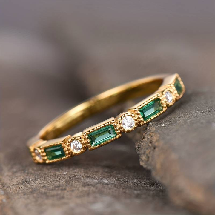 Alex - Groene Inleg Zirconia Gouden Ring