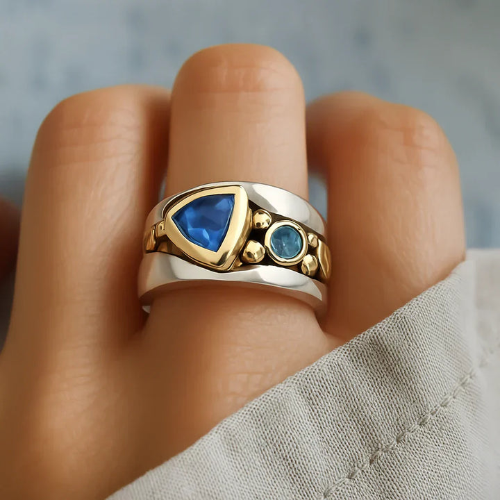 Retro Blauwe Kristallen Ring