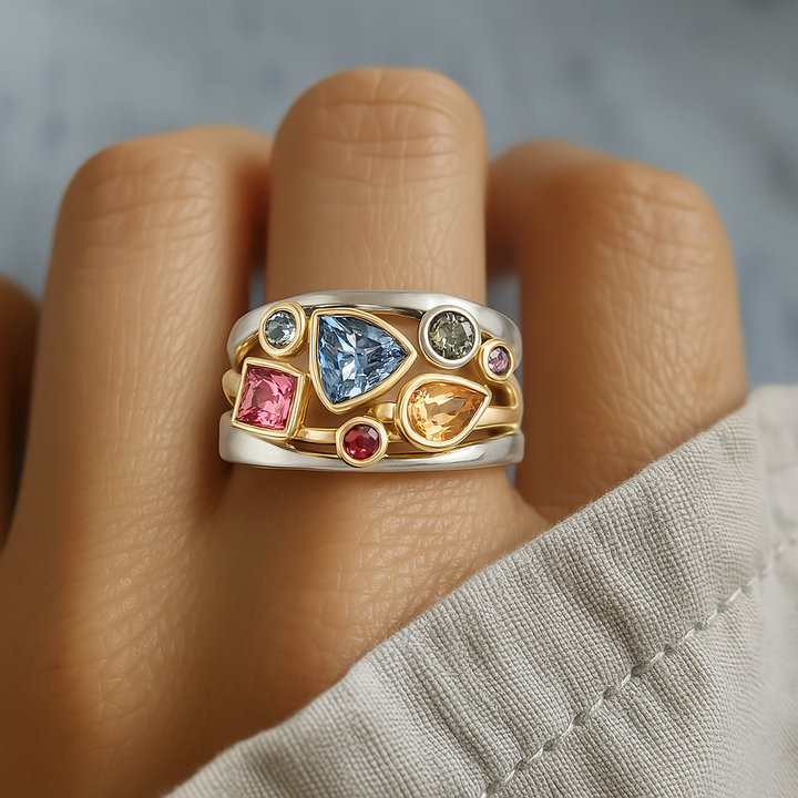 Vintage kleurrijke zirkonia ring