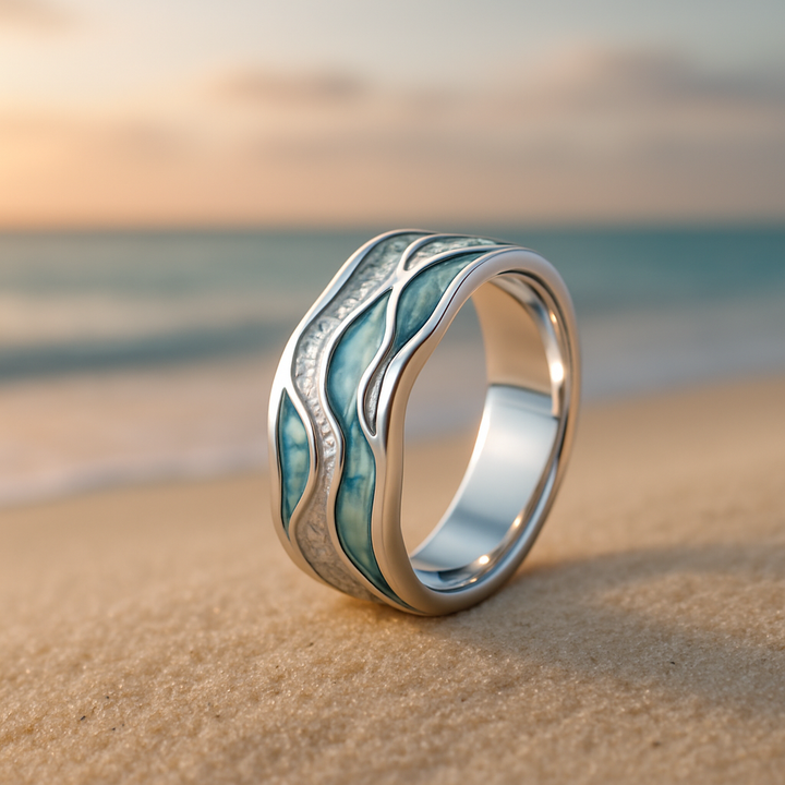 Ring met zilveren golven en turkoois