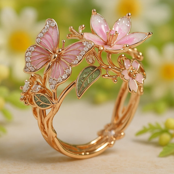 Ring met kubische zirconia en vlinderontwerp, natuurlijk briljant